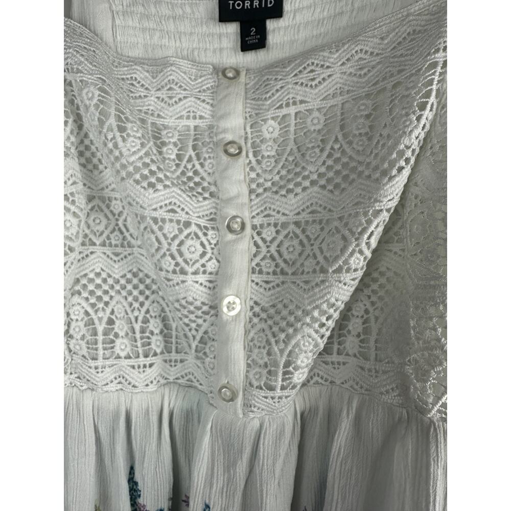 Torrid Babydoll Gauze Crochet Trim Cami White Floral Sleeveless Plus Size 2 2X - Picture 6 of 12